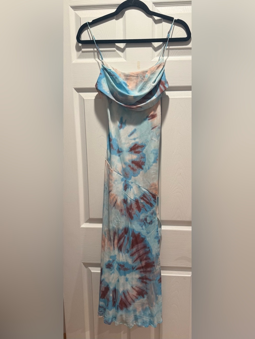 Petal & Pup Light Blue, Rust & Cream Tie-Dye Midi Dress